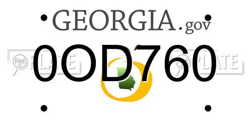 0OD760 Georgia License Plate