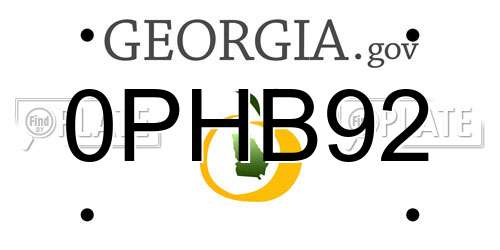 0PHB92 Georgia License Plate