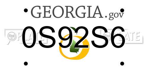 0S92S6 Georgia License Plate