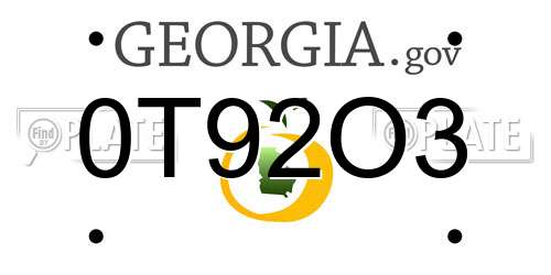 0T92O3 Georgia License Plate