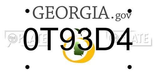 0T93D4 Georgia License Plate