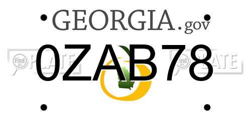 0ZAB78 Georgia License Plate