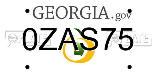 0ZAS75 Georgia License Plate