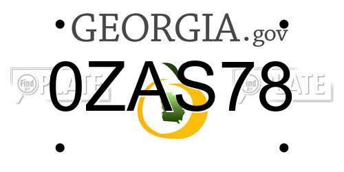 0ZAS78 Georgia License Plate