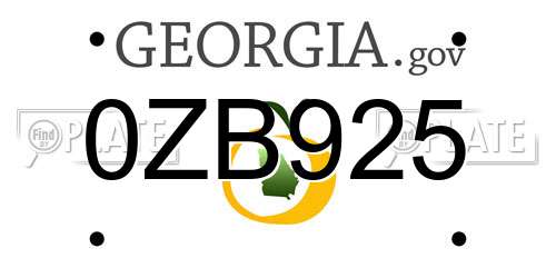 0ZB925 Georgia License Plate