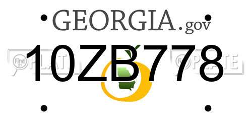 10ZB778 Georgia License Plate