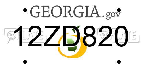 12ZD820 Georgia License Plate