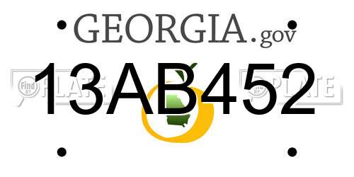13AB452 Georgia License Plate