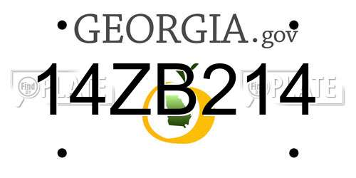 14ZB214 Georgia License Plate