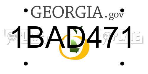 1BAD471 Georgia License Plate