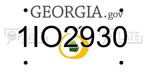 1IO2930 Georgia License Plate
