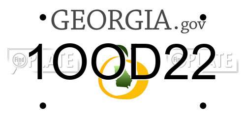 1OOD22 Georgia License Plate