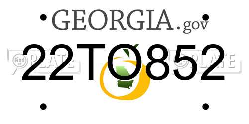 22TO852 Georgia License Plate