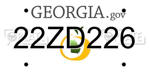 22ZD226 Georgia License Plate