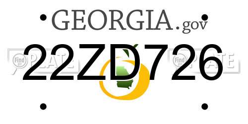 22ZD726 Georgia License Plate