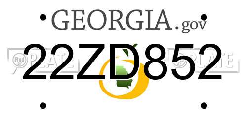 22ZD852 Georgia License Plate