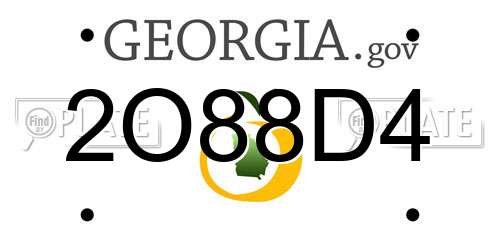 2O88D4 Georgia License Plate