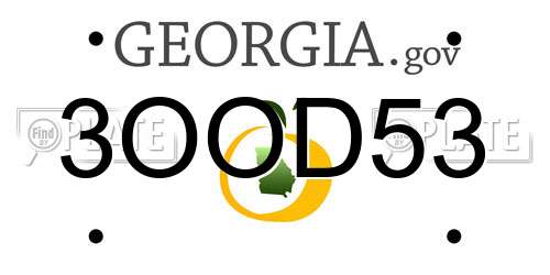 3OOD53 Georgia License Plate