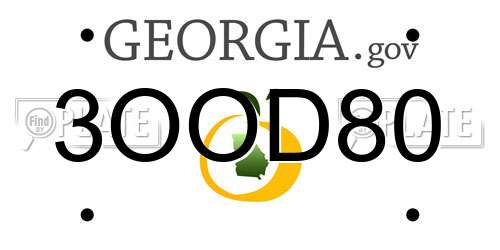 3OOD80 Georgia License Plate