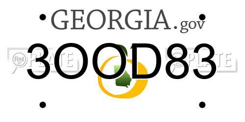 3OOD83 Georgia License Plate