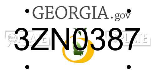 3ZN0387 Georgia License Plate