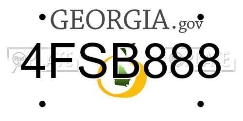 4FSB888 Georgia License Plate