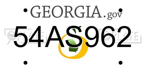54AS962 Georgia License Plate