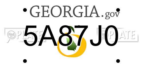 5A87J0 Georgia License Plate
