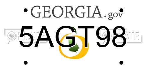 5AGT98 Georgia License Plate
