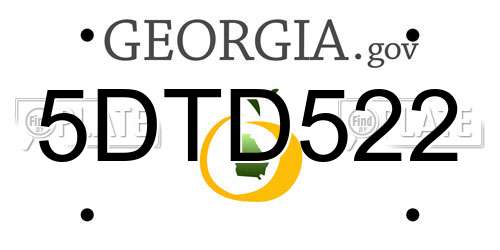 5DTD522 Georgia License Plate