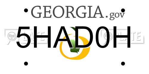 5HAD0H Georgia License Plate