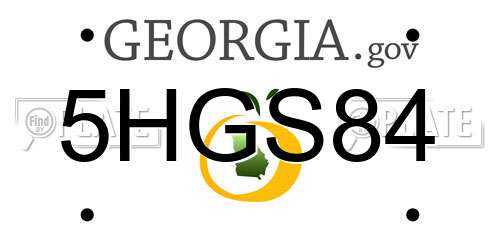 5HGS84 Georgia License Plate
