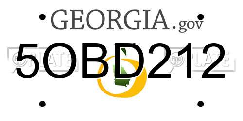 5OBD212 Georgia License Plate