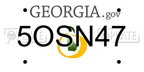5OSN47 Georgia License Plate