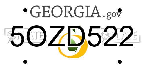 5OZD522 Georgia License Plate