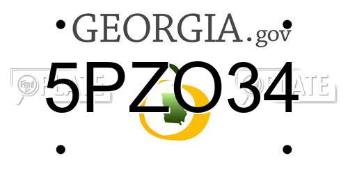 5PZO34 Georgia License Plate