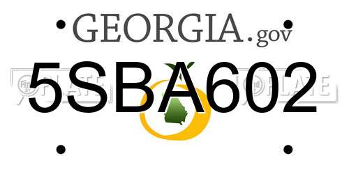 5SBA602 Georgia License Plate