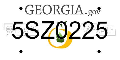 5SZ0225 Georgia License Plate