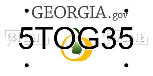 5TOG35 Georgia License Plate