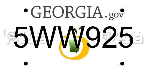 5WW925 Georgia License Plate