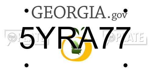 5YRA77 Georgia License Plate