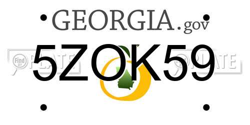 5ZOK59 Georgia License Plate