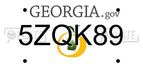 5ZQK89 Georgia License Plate