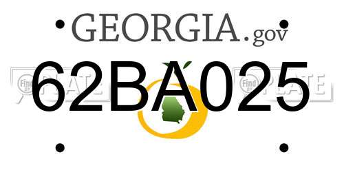 62BA025 Georgia License Plate