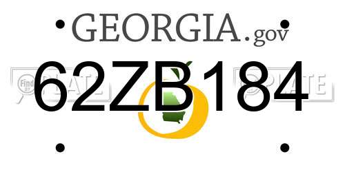 62ZB184 Georgia License Plate