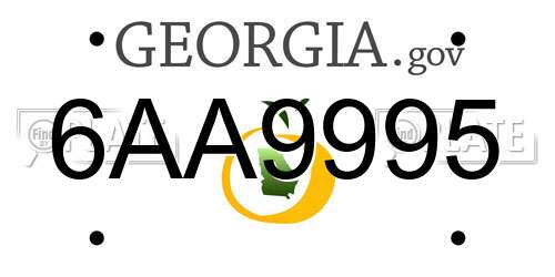 6AA9995 Georgia License Plate