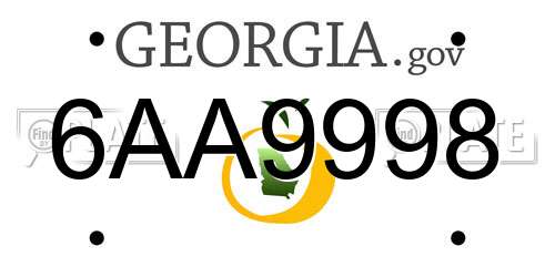 6AA9998 Georgia License Plate