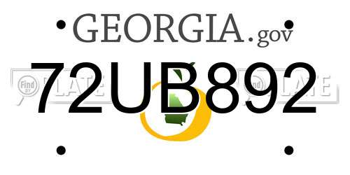 72UB892 Georgia License Plate
