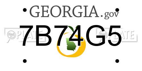 7B74G5 Georgia License Plate