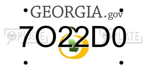 7O22D0 Georgia License Plate